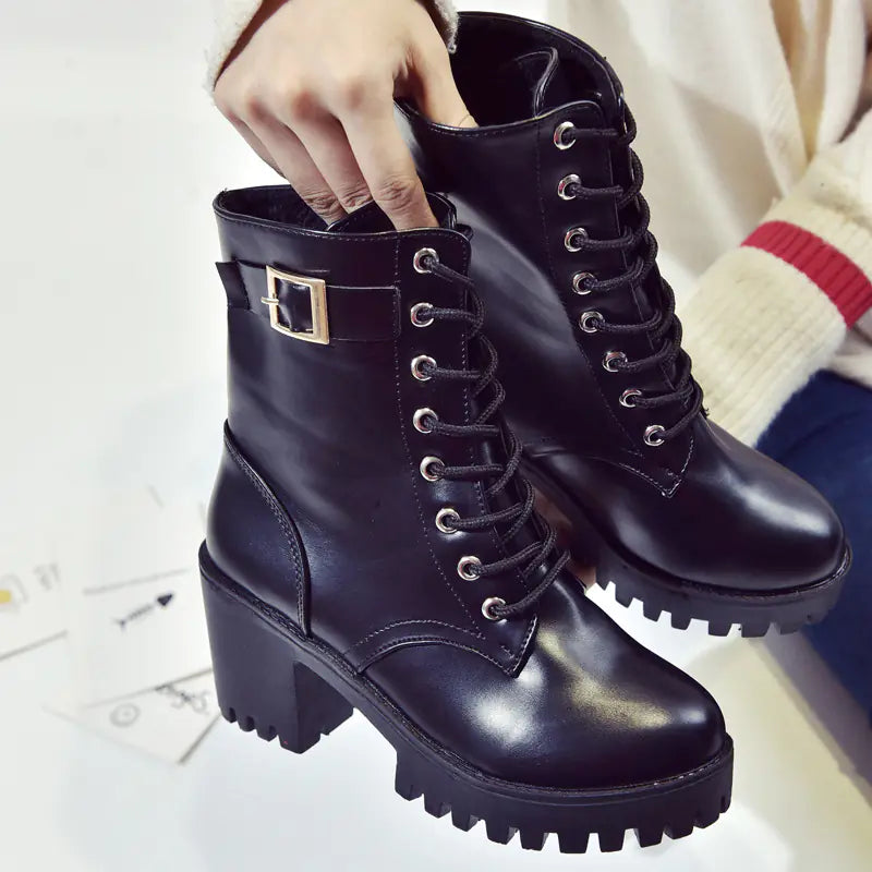 Women's Waterproof Chunky Heel Martin Boots