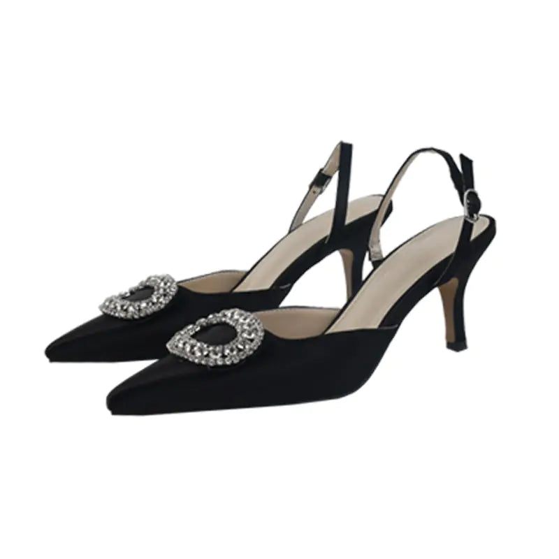Satin Pointed Toe High Heel Sandals with Rhinestones