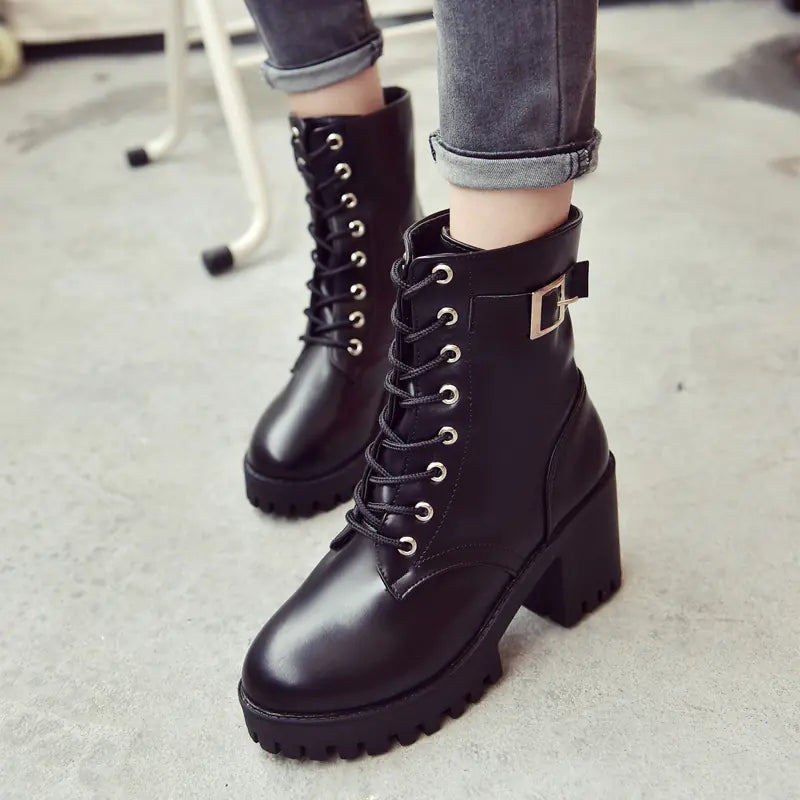 Women's Waterproof Chunky Heel Martin Boots