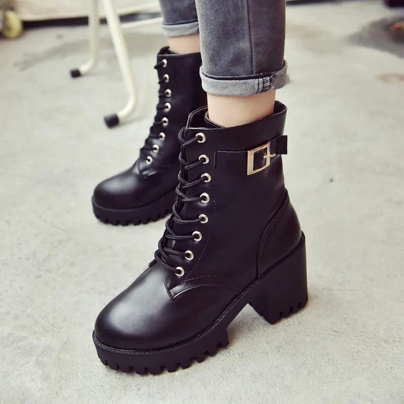 Women's Waterproof Chunky Heel Martin Boots
