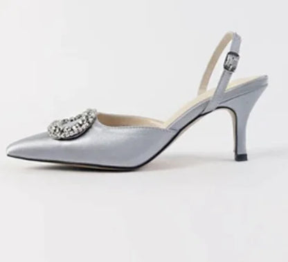 Satin Pointed Toe High Heel Sandals with Rhinestones