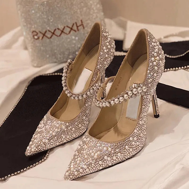 Crystal Pointed Toe Stiletto Heels for Banquet