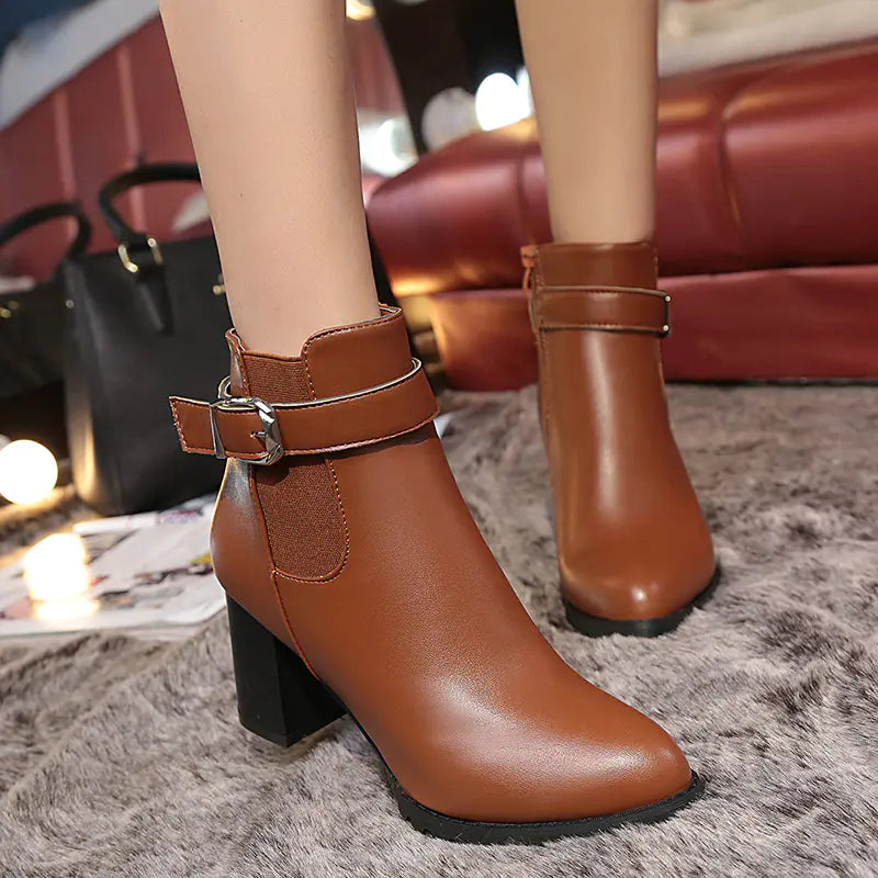 Women's High Heel Martin Boots - Chunky Heel