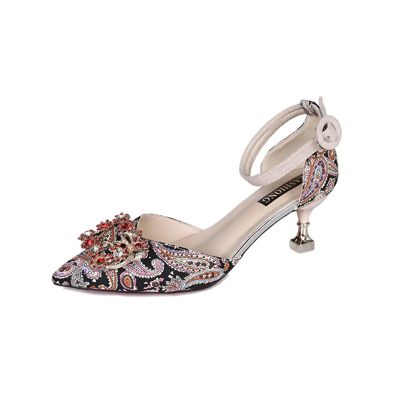 Red Bridal Pointed Toe Stiletto Heels with Rhinestones