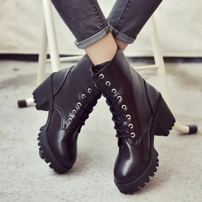 Women's Waterproof Chunky Heel Martin Boots