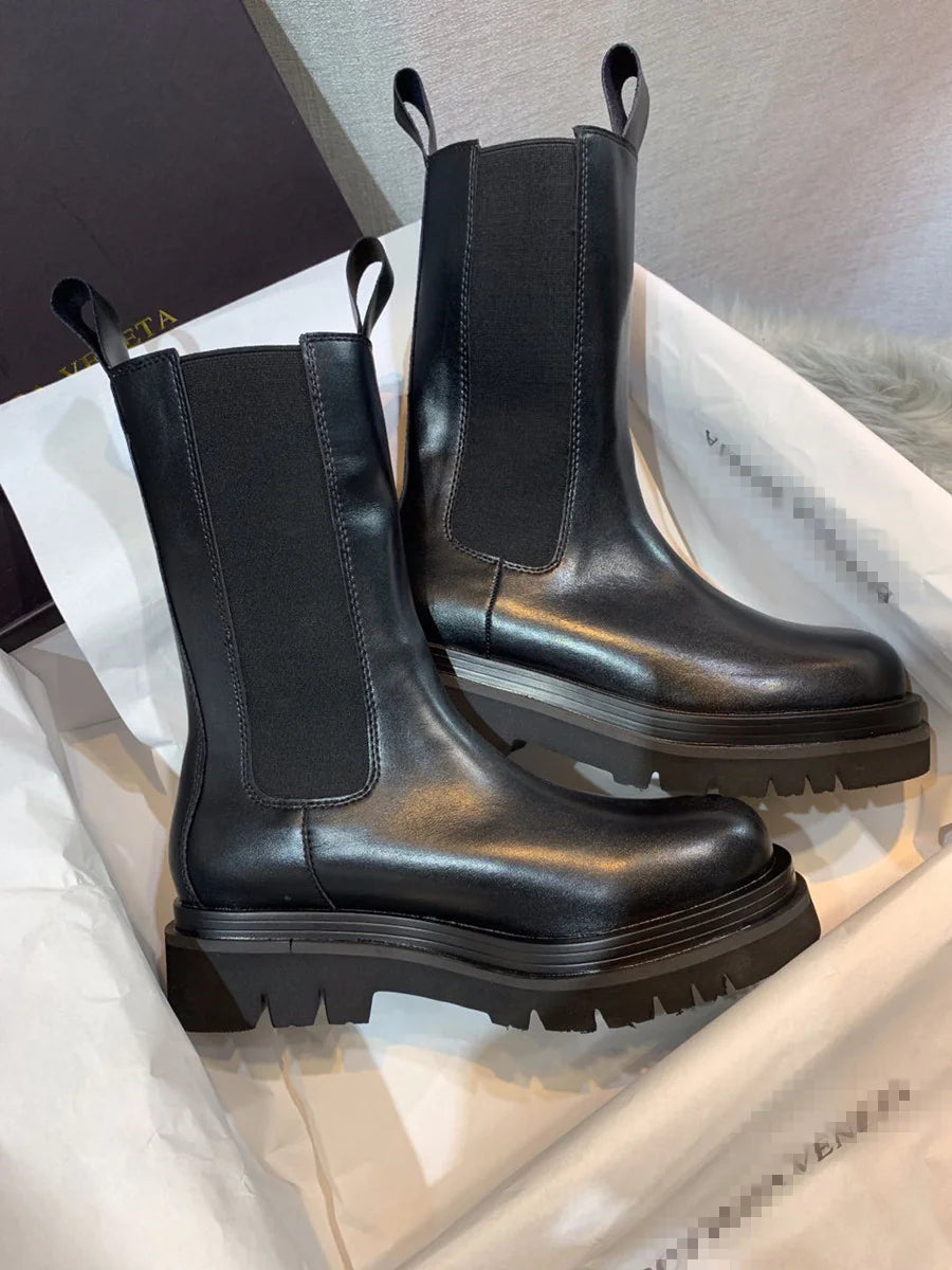 Leather Martin Boots with Thick Sole