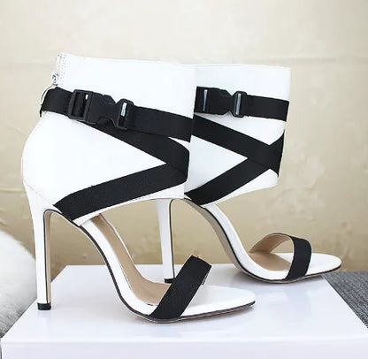 Open Toe Woven Buckle Stiletto Heels