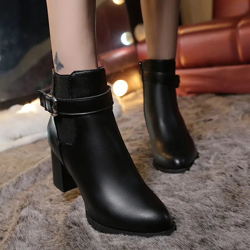 Women's High Heel Martin Boots - Chunky Heel