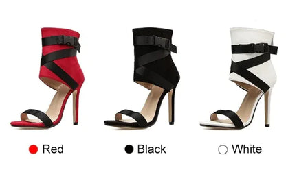 Open Toe Woven Buckle Stiletto Heels