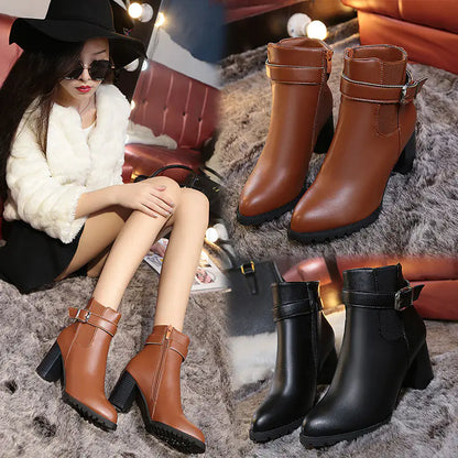 Women's High Heel Martin Boots - Chunky Heel