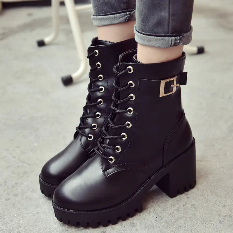 Women's Waterproof Chunky Heel Martin Boots