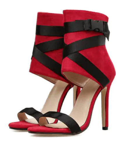 Open Toe Woven Buckle Stiletto Heels