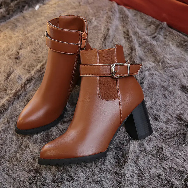 Women's High Heel Martin Boots - Chunky Heel